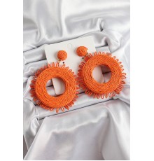 Turuncu Püsküllü Halka Figürlü Hasır Örgü Model Gold Renk Kadın Küpe - TJ-BKP10710