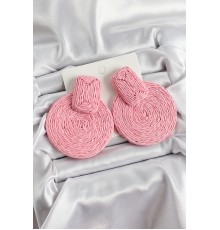 Pembe Daire Figürlü Hasır Örgü Model Gold Renk Kadın Küpe - TJ-BKP10711