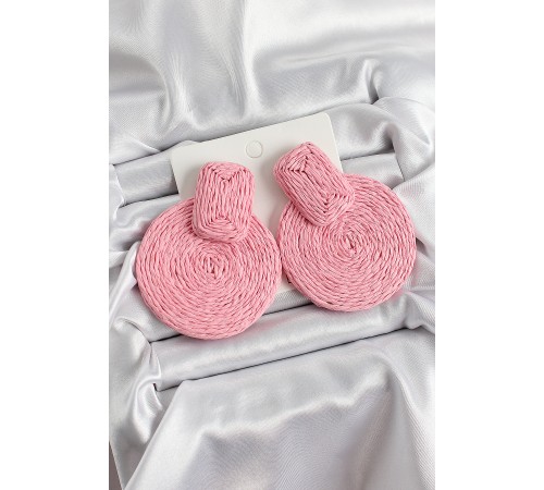 Pembe Daire Figürlü Hasır Örgü Model Gold Renk Kadın Küpe - TJ-BKP10711