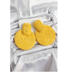 Sarı Daire Figürlü Hasır Örgü Model Gold Renk Kadın Küpe - TJ-BKP10712