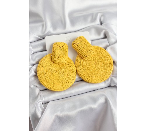 Sarı Daire Figürlü Hasır Örgü Model Gold Renk Kadın Küpe - TJ-BKP10712