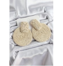 Bej Daire Figürlü Hasır Örgü Model Gold Renk Kadın Küpe - TJ-BKP10713