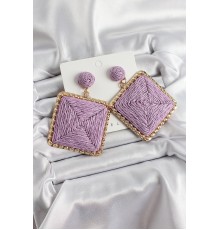 Mor Kare Figürlü Hasır Örgü Model Gold Renk Kadın Küpe - TJ-BKP10719