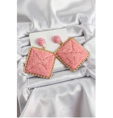 Pembe Kare Figürlü Hasır Örgü Model Gold Renk Kadın Küpe - TJ-BKP10720
