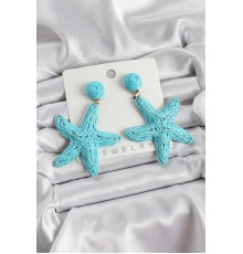 Mavi Deniz Yıldızı Figürlü Hasır Örgü Model Gold Renk Kadın Küpe - TJ-BKP10723