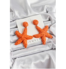 Turuncu Deniz Yıldızı Figürlü Hasır Örgü Model Gold Renk Kadın Küpe - TJ-BKP10724