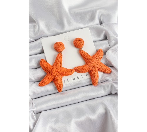 Turuncu Deniz Yıldızı Figürlü Hasır Örgü Model Gold Renk Kadın Küpe - TJ-BKP10724