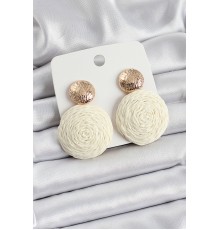 Krem Daire Figürlü Hasır Örgü Model Gold Renk Kadın Küpe - TJ-BKP10725