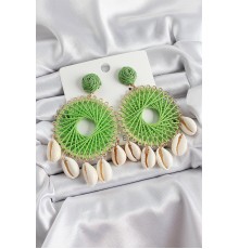 Yeşil Hasır Örgü Sarmal Model Sallantılı Deniz Kabuğu Detaylı Gold Renk Kadın Küpe - TJ-BKP10728