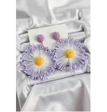 Mor Püsküllü Papatya Figürlü Hasır Örgü Model Gold Renk Kadın Küpe - TJ-BKP10734