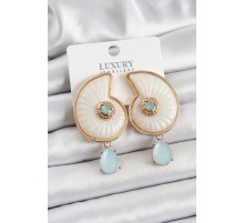 Pirinç Sedef Deniz Kabuğu Figürlü Zirkon Taşlı Gold Renk Kadın Küpe - TJ-BKP10739