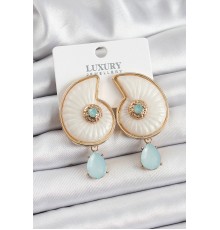 Pirinç Sedef Deniz Kabuğu Figürlü Zirkon Taşlı Gold Renk Kadın Küpe - TJ-BKP10739