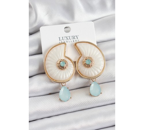 Pirinç Sedef Deniz Kabuğu Figürlü Zirkon Taşlı Gold Renk Kadın Küpe - TJ-BKP10739