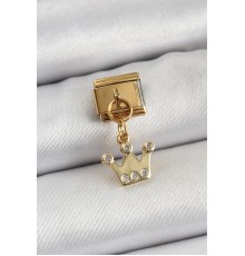 316L Çelik Sallantılı Zirkon Taşlı Kraliçe Tacı Model Gold Renk Nomination Charm - TJ-BC1397