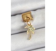 316L Çelik Sallantılı Zirkon Taşlı Palmiye Ağacı Model Gold Renk Nomination Charm - TJ-BC1398