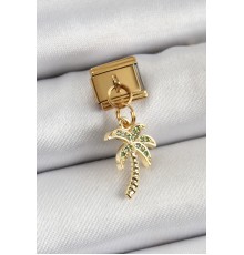 316L Çelik Sallantılı Zirkon Taşlı Palmiye Ağacı Model Gold Renk Nomination Charm - TJ-BC1398