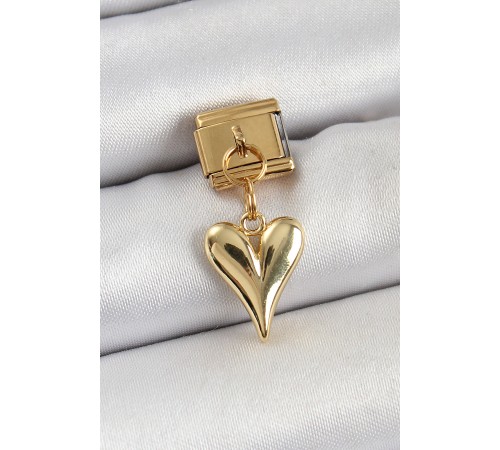316L Çelik Sallantılı Kalp Model Gold Renk Nomination Charm - TJ-BC1399
