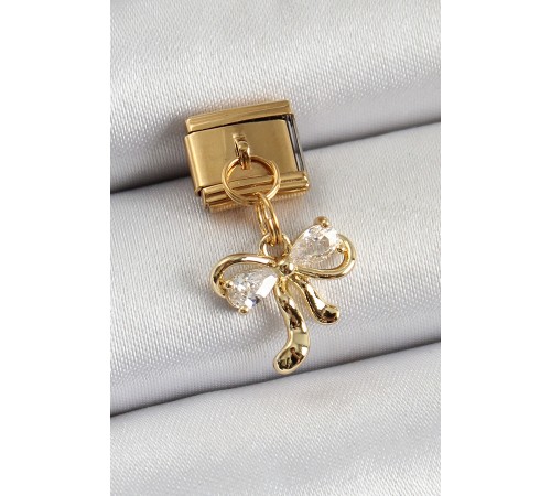316L Çelik Sallantılı Zirkon Taşlı Fiyonk Model Gold Renk Nomination Charm - TJ-BC1400
