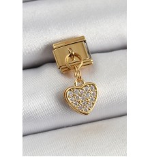 316L Çelik Sallantılı Zirkon Taşlı Kalp Model Gold Renk Nomination Charm - TJ-BC1401