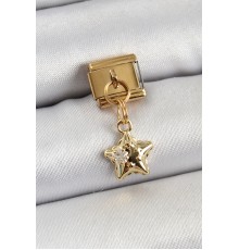316L Çelik Sallantılı Zirkon Taşlı Yıldız Model Gold Renk Nomination Charm - TJ-BC1402