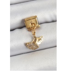 316L Çelik Sallantılı Zirkon Taşlı Balık Kuyruğu Model Gold Renk Nomination Charm - TJ-BC1404