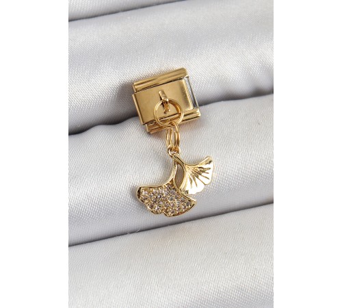 316L Çelik Sallantılı Zirkon Taşlı Balık Kuyruğu Model Gold Renk Nomination Charm - TJ-BC1404