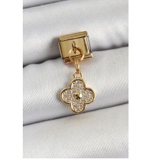 316L Çelik Sallantılı Zirkon Taşlı Yonca Model Gold Renk Nomination Charm - TJ-BC1405