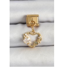 316L Çelik Sallantılı Zirkon Taşlı Kalp Model Gold Renk Nomination Charm - TJ-BC1409