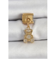316L Çelik Sallantılı Zirkon Taşlı Ayıcık Model Gold Renk Nomination Charm - TJ-BC1413