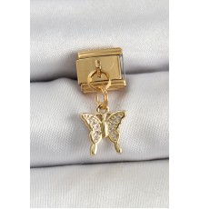 316L Çelik Sallantılı Zirkon Taşlı Model Gold Renk Nomination Charm - TJ-BC1414