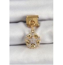 316L Çelik Sallantılı Zirkon Taşlı Kalp Detaylı Yıldz Model Gold Renk Nomination Charm - TJ-BC1415