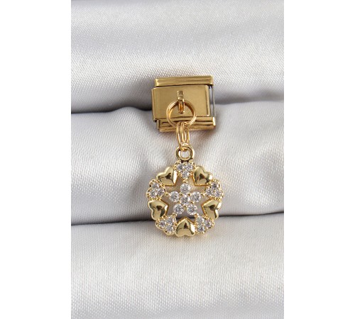 316L Çelik Sallantılı Zirkon Taşlı Kalp Detaylı Yıldz Model Gold Renk Nomination Charm - TJ-BC1415