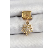 316L Çelik Sallantılı Zirkon Taşlı Yıldız Model Gold Renk Nomination Charm - TJ-BC1416
