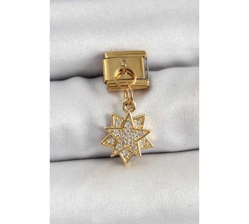 316L Çelik Sallantılı Zirkon Taşlı Yıldız Model Gold Renk Nomination Charm - TJ-BC1416