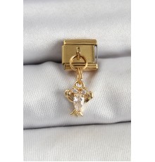 316L Çelik Sallantılı Zirkon Taşlı Model Gold Renk Nomination Charm - TJ-BC1417