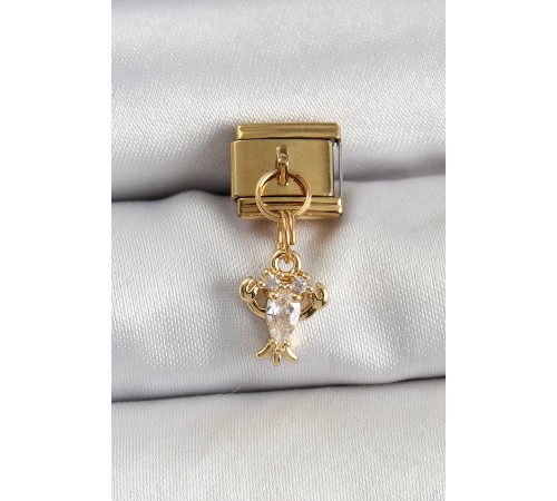 316L Çelik Sallantılı Zirkon Taşlı Model Gold Renk Nomination Charm - TJ-BC1417