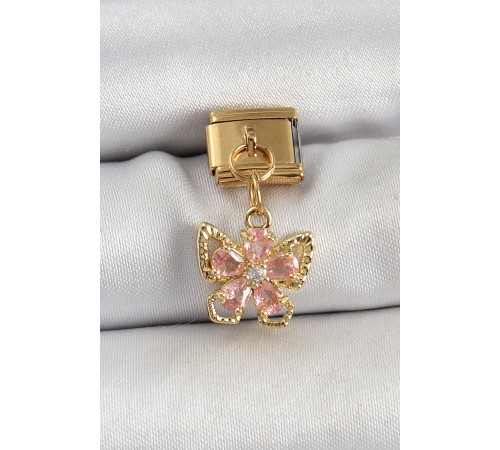 316L Çelik Sallantılı Zirkon Taşlı Çiçek Figürlü Model Gold Renk Nomination Charm - TJ-BC1419