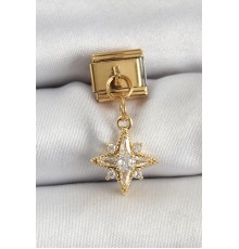 316L Çelik Sallantılı Zirkon Taşlı Kutup Yıldızı Model Gold Renk Nomination Charm - TJ-BC1420