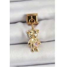 316L Çelik Sallantılı Zirkon Taşlı Ayıcık Model Gold Renk Nomination Charm - TJ-BC1421