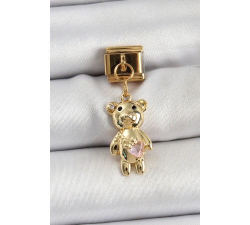 316L Çelik Sallantılı Zirkon Taşlı Ayıcık Model Gold Renk Nomination Charm - TJ-BC1421