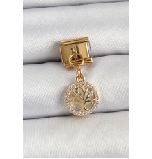316L Çelik Sallantılı Zirkon Taşlı Hayat Ağacı Model Gold Renk Nomination Charm - TJ-BC1422