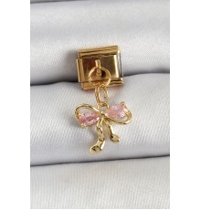 316L Çelik Sallantılı Zirkon Taşlı Fiyonk Model Gold Renk Nomination Charm - TJ-BC1423