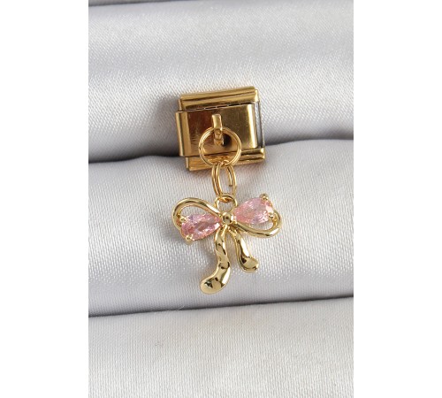 316L Çelik Sallantılı Zirkon Taşlı Fiyonk Model Gold Renk Nomination Charm - TJ-BC1423