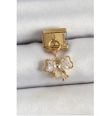 316L Çelik Sallantılı Zirkon Taşlı Fiyonk Model Gold Renk Nomination Charm - TJ-BC1424
