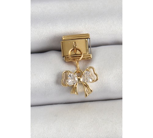 316L Çelik Sallantılı Zirkon Taşlı Fiyonk Model Gold Renk Nomination Charm - TJ-BC1424