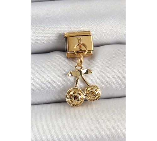316L Çelik Sallantılı Zirkon Taşlı Fiyonk Model Gold Renk Nomination C316L Çelik Sallantılı Kiraz Model Gold Renk Nomination Charm - TJ-BC1425