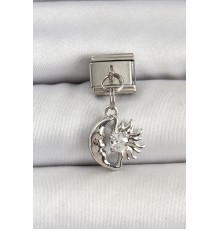 316L Çelik Gümüş Renk Ay ve Güneş Model Nomination Charm - TJ-BC1516