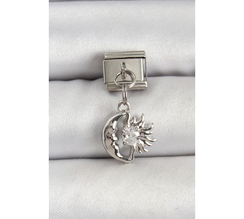 316L Çelik Gümüş Renk Ay ve Güneş Model Nomination Charm - TJ-BC1516