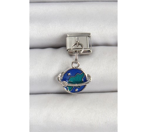 316L Çelik Gümüş Renk Dünya ve Ay Uydusu Model Nomination Charm - TJ-BC1515