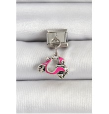 316L Çelik Gümüş Renk Pembe Scooter Model Nomination Charm - TJ-BC1514
